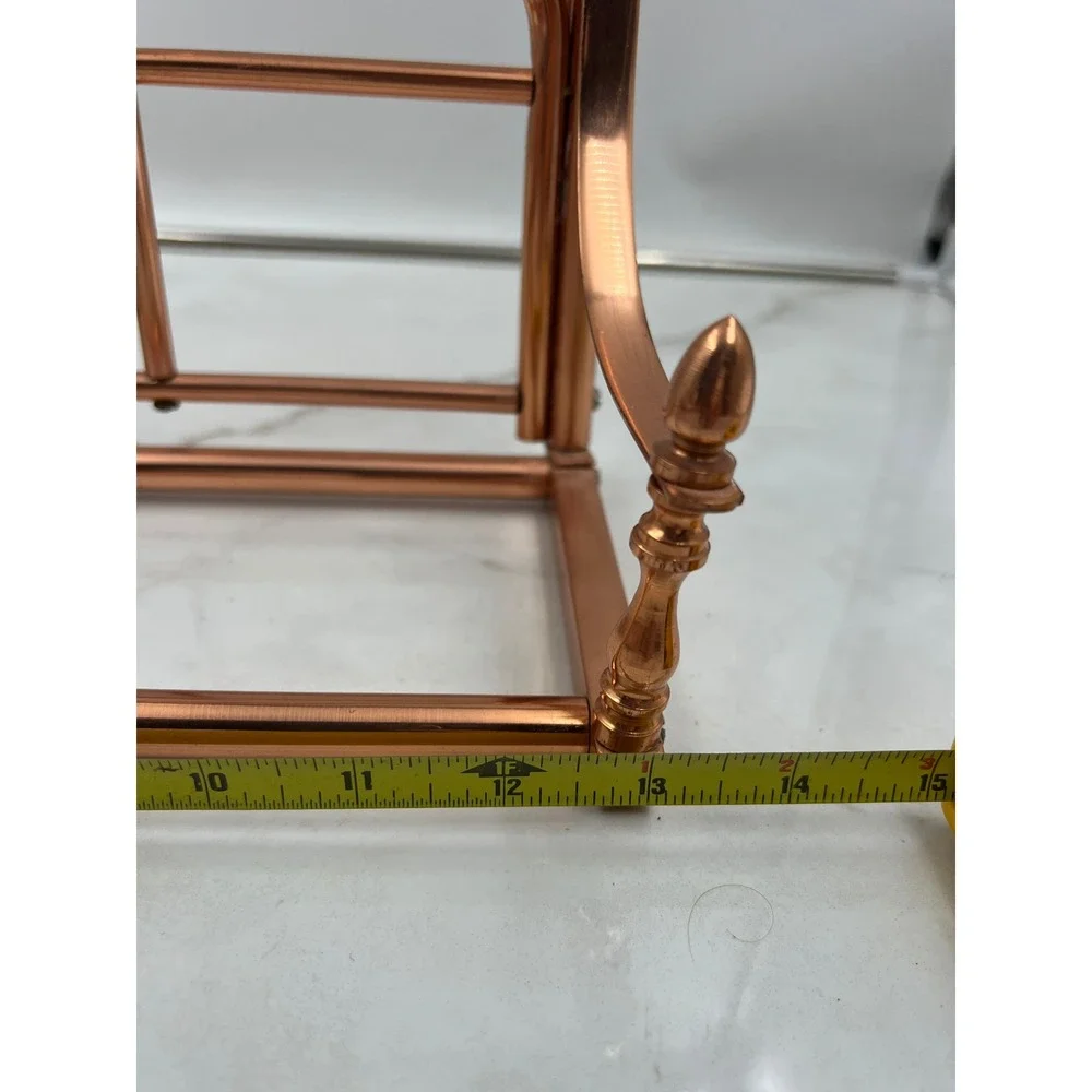 Vintage Copper Metal Wall Rack Towel Holder Scroll Design White Ceramic Finials